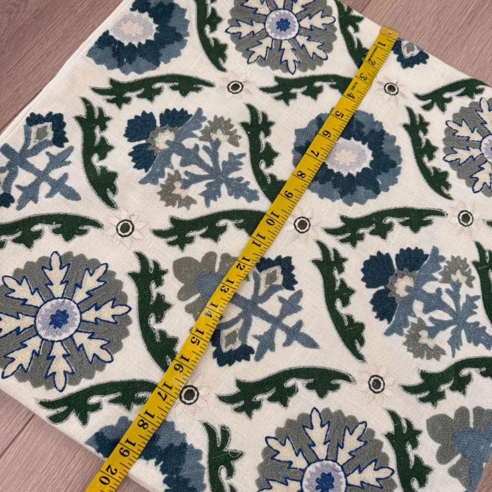 J6 Moss & Willow Sally Embroidery Pillow Covers Set of 2 Blue Green Floral 20x20